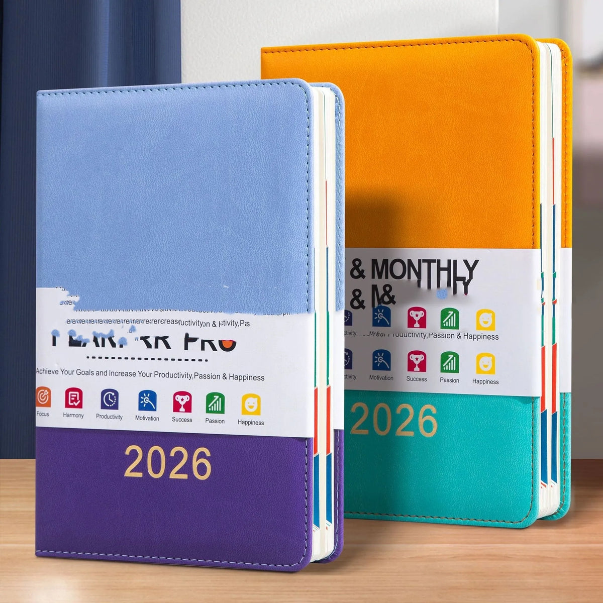 A5 imitation leather schedule book with waist seal and double stitching, one page per day notebook in four colours