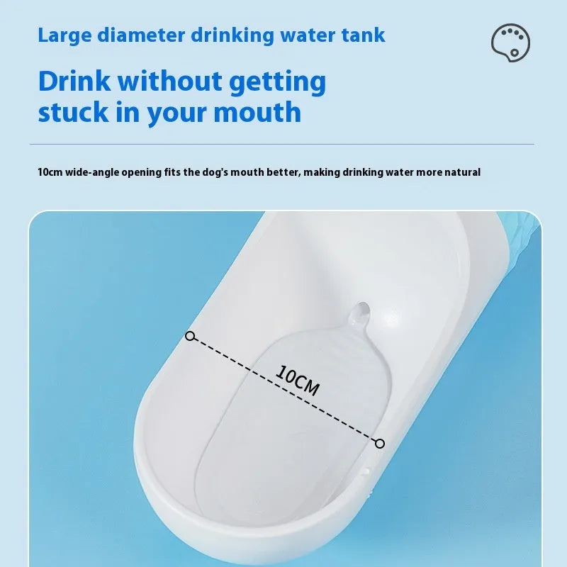 Portable dog water cup with one-click lock, food-grade ABS construction, available in various colours for outdoor pet hydration