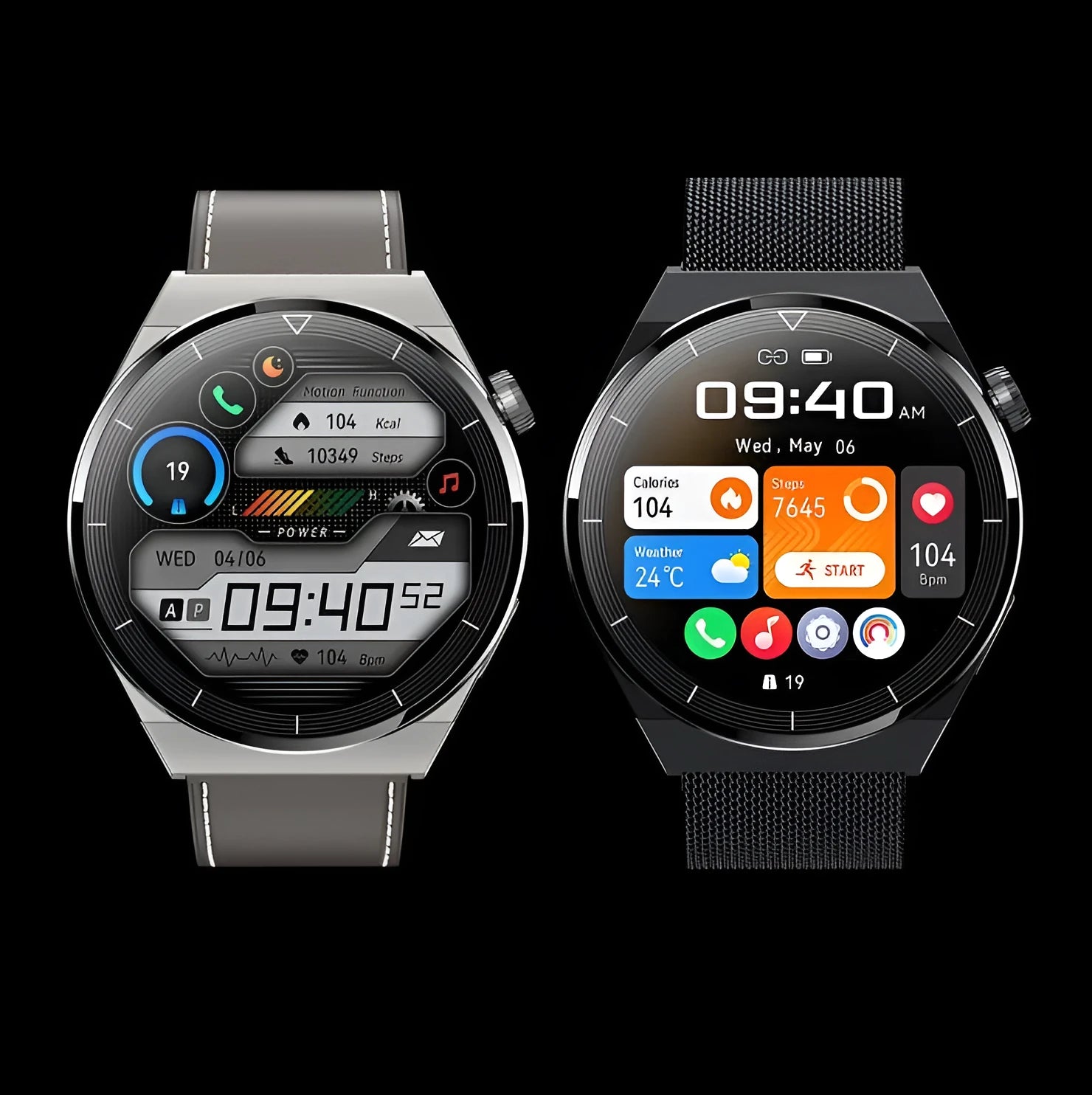 Round dial smart watch with Bluetooth calling and NFC access control features on silicone strap