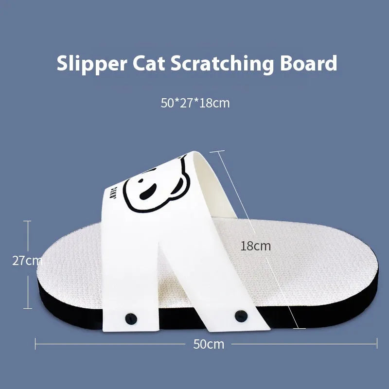 White slipper-style corrugated paper cat scratch board on a floor.