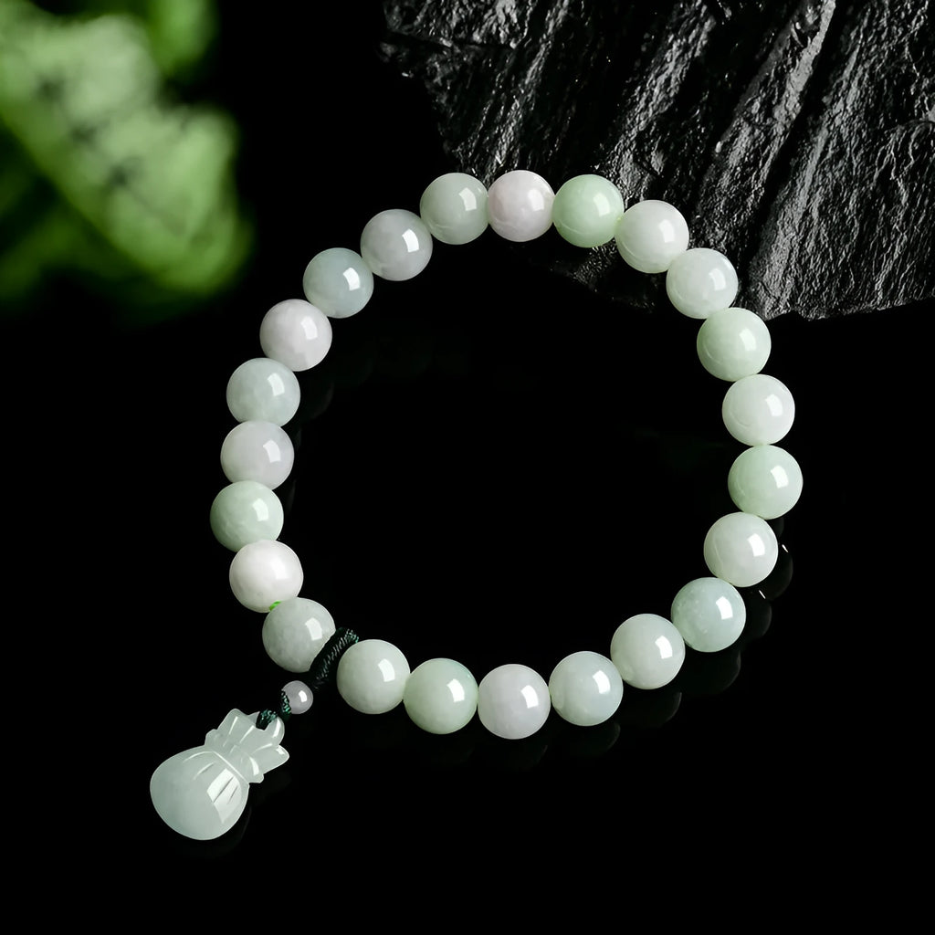 Ice jade unisex bracelet with 8mm flower purse style and Chinese national design