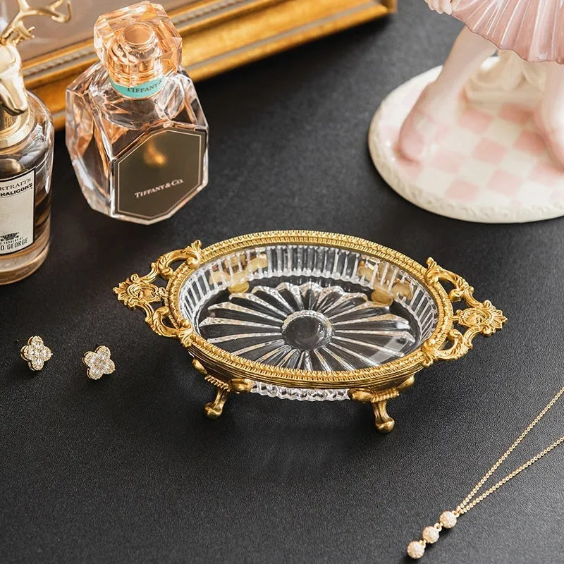 Aluminium crystal decorative jewellery storage dish with carved French Versailles design in modern simplicity style