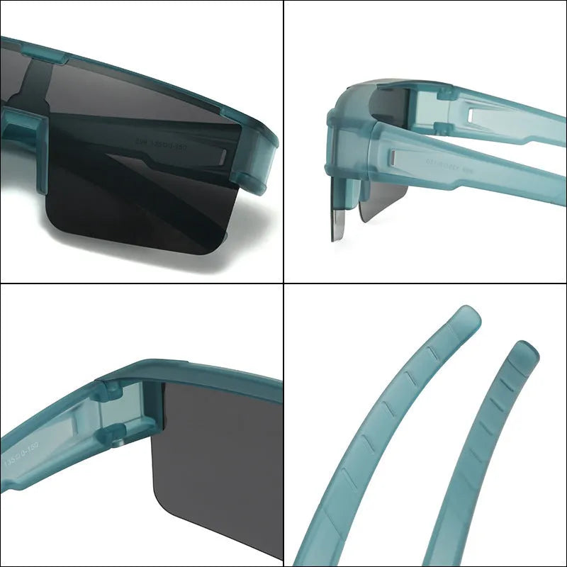 Men's outdoor riding glasses with gray lenses and bright black frame for wind and sand protection