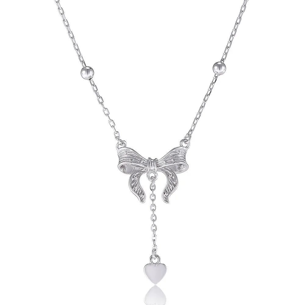 S925 pure silver butterfly heart pendant clavicle chain necklace with O-ring chain