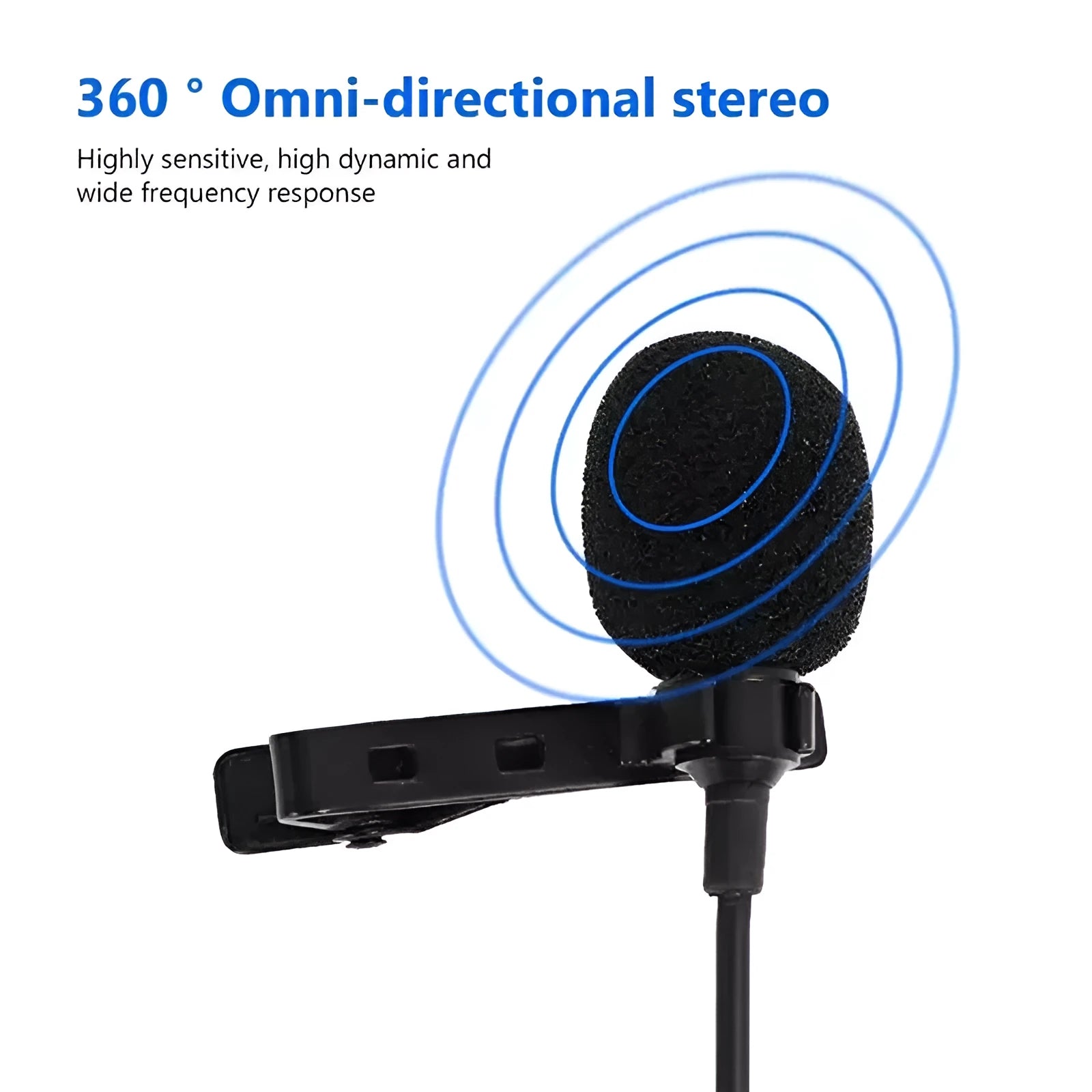 Apple-compatible lavalier clip microphone and wired in-ear earphones with 1.5m cable.