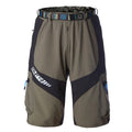 Men's five-point length off-road mountain bike cycling shorts in black, side view.