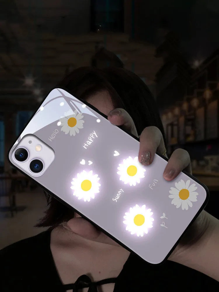 iPhone luminous case with painted daisy pattern and voice-activated colour light in TPU material