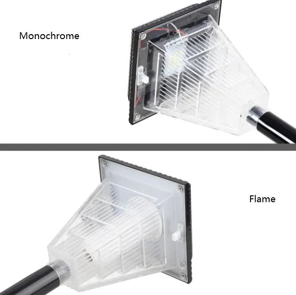 TS-S5103 solar garden light with 12 LED bulbs showing multiple colour options including white, green, red, and flame effects