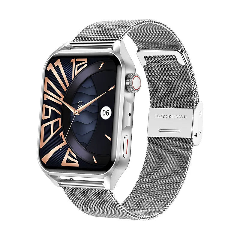 Black smart watch with 1.8-inch AMOLED screen and silicone strap on a wrist.