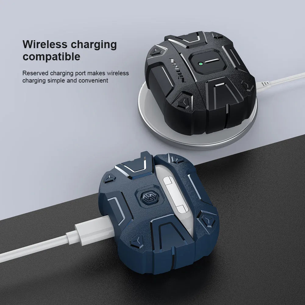 Black TPU silicone drop-resistant battle shield protective case for AirPods 3, soft shell jacket style