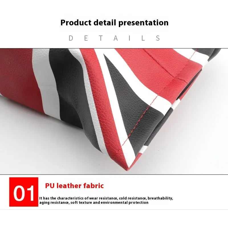 Mini car tissue box in leather with British Union Flag design, 18cm long and 27cm wide