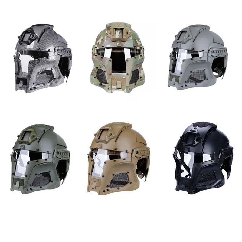 Medieval iron warrior helmet in Black, Earthy, Green or Grey, adjustable 54-64cm, lens or steel mesh version.
