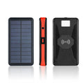 20000mAh magnetic solar power bank in black with IPX5 waterproof rating, showing solar panel and LED light
