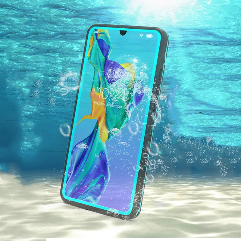 Huawei P30 smartphone case with wave point design in black and grass blue colours