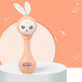 Baby musical teething stick toy in light blue, mint green, orange or pink with safe ABS plastic chewing surfaces
