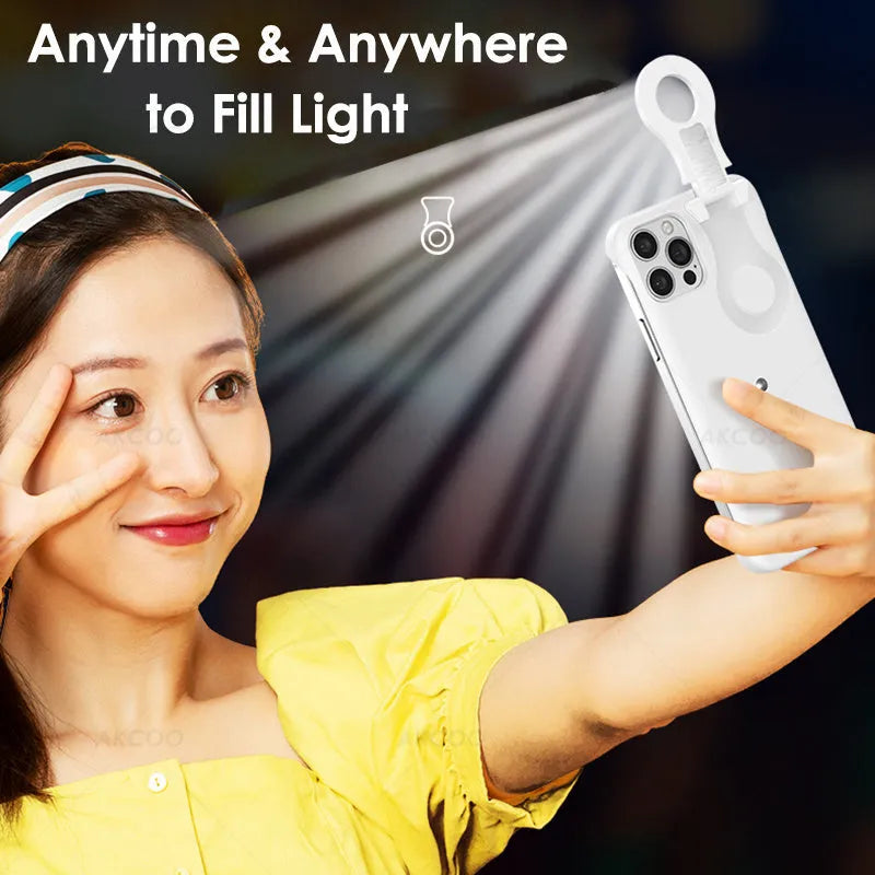 Selfie ring flashing light mobile phone case in blue for iPhone with PU TPU construction and metal stamping finish