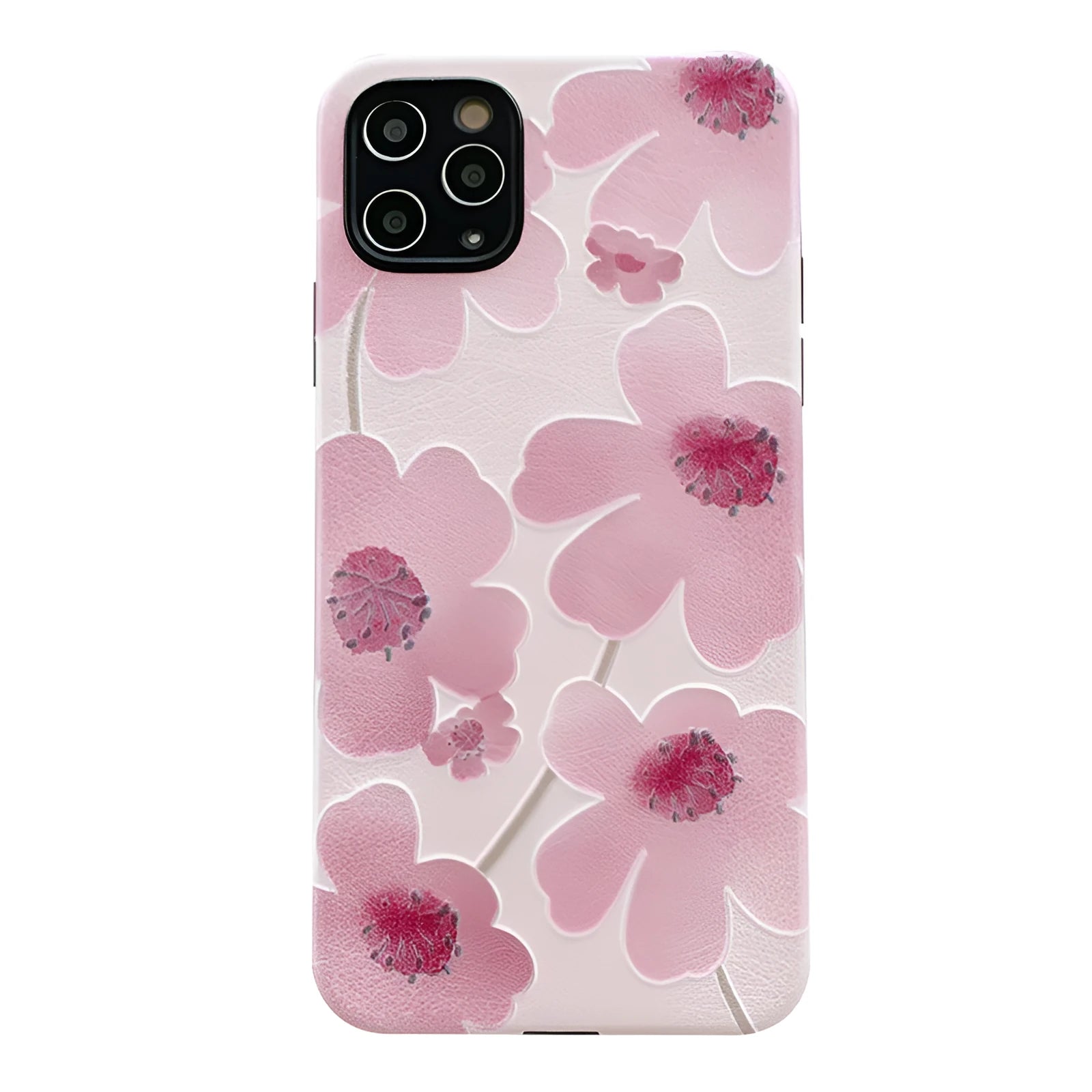 Pink flower pattern soft rubber iPhone case with lanyard hole