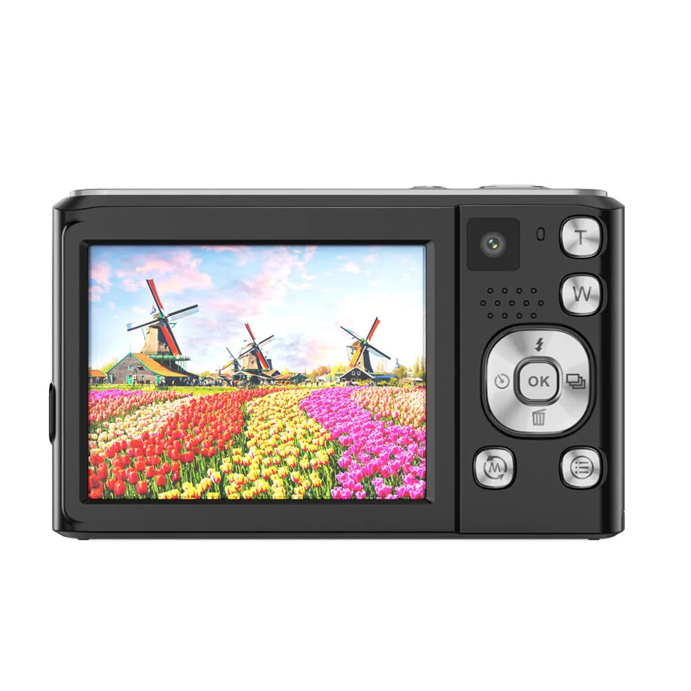 Entry-level 4K HD digital camera with front and rear dual cameras, compact ABS body, black or white, 102x27x62.8mm