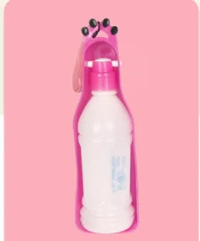 Portable pet cup drinker in pink, 600ml plastic outdoor water bottle for dogs
