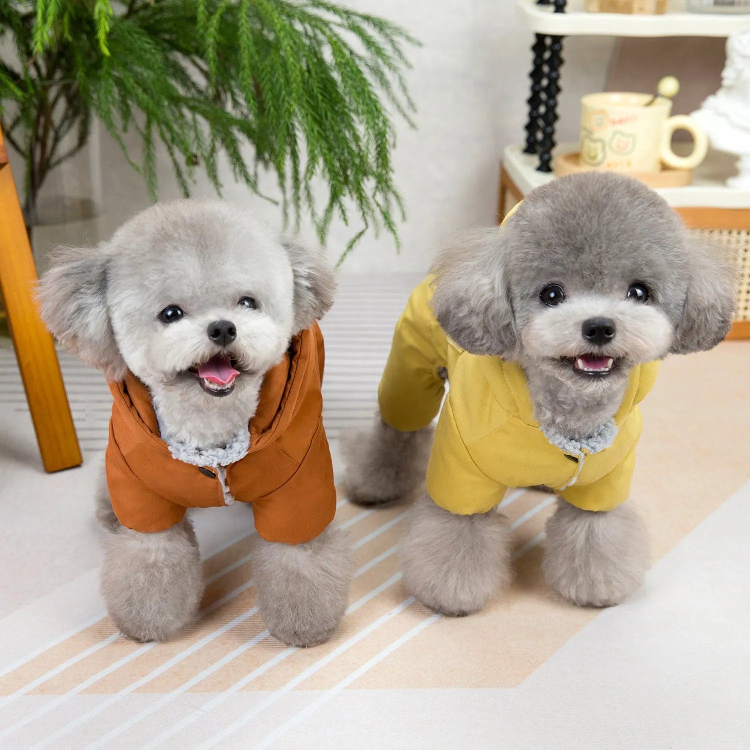 Dog in brown polyester casual autumn winter coat with casual fit