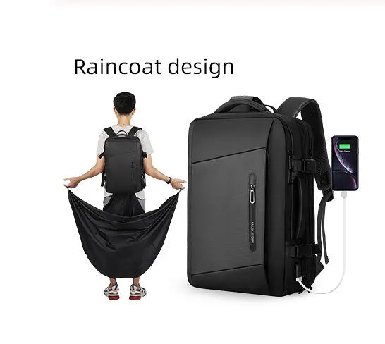 Large 36-55L men's backpack with zip opening and internal pockets, in black