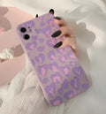 Frosted silicone phone case in purple leopard print for Apple iPhone models