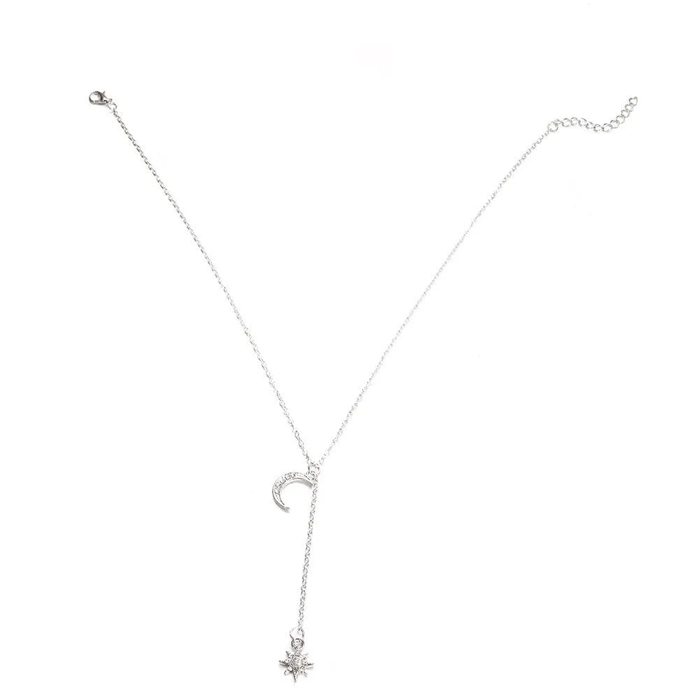 Retro moon sun star women's necklace, gold or silver plated alloy snake bone chain, 51-80cm