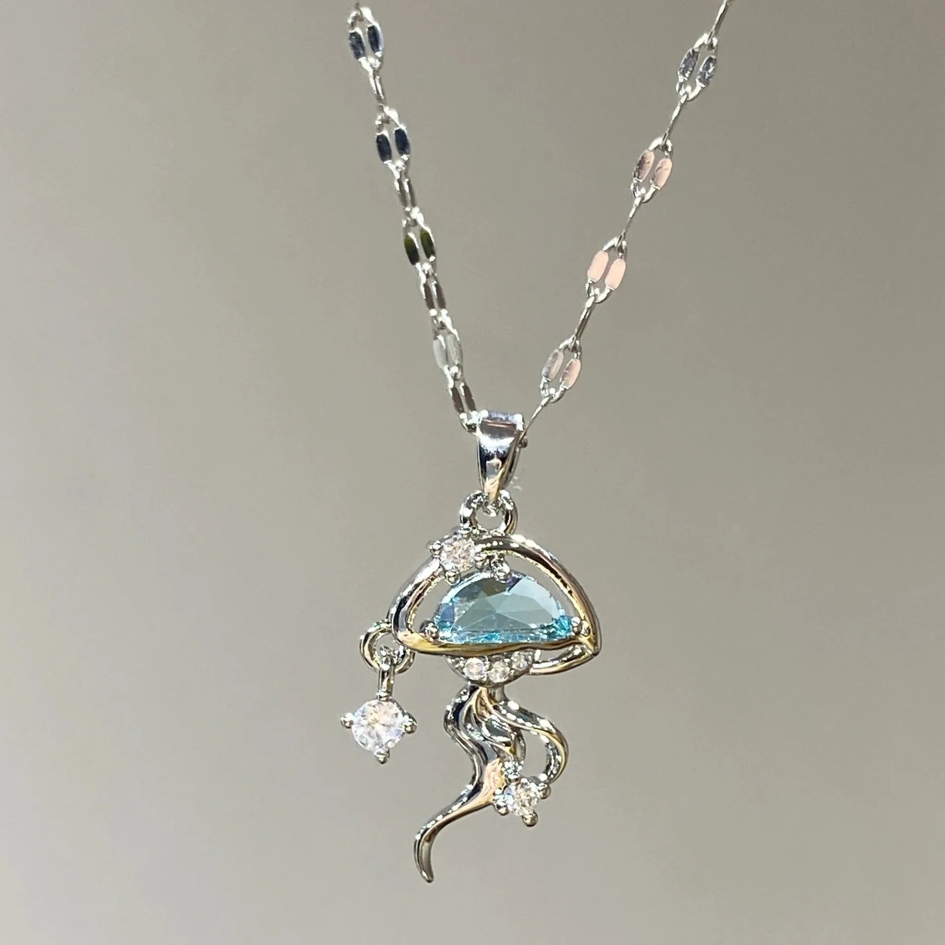 Sterling silver blue jellyfish pendant necklace with adjustable chain