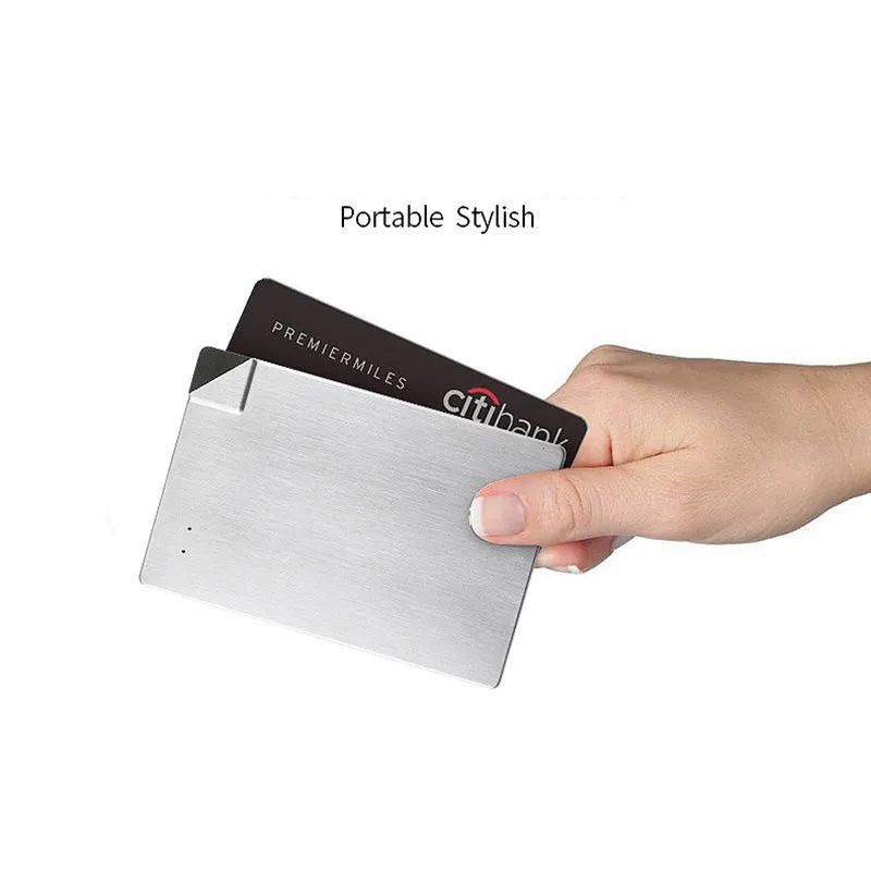 Silver graphene battery power bank showing slim 4mm side profile