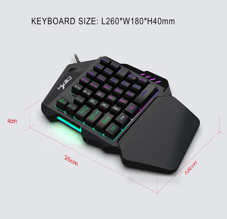 V100 one-handed mini portable black gaming keyboard and mouse set with USB 2.0, 35 keys, and 1.6m cable
