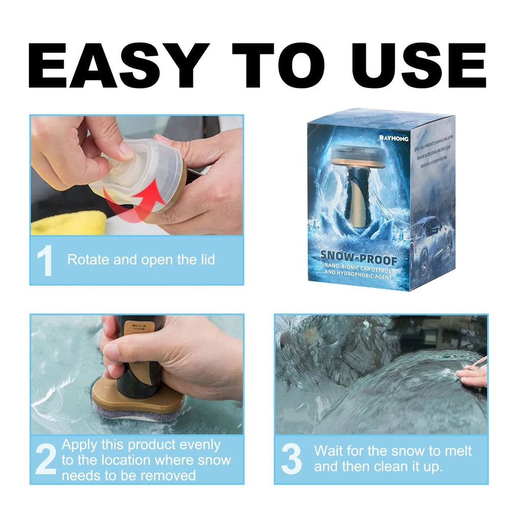 Compact PE plastic car snow brush with hydrophobic nano coating spray, measuring 5x9x14cm.