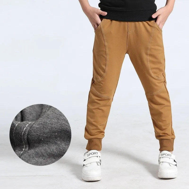 Boys' Korean-style sports trousers in black with elasticated waistband, sizes 120cm to 160cm