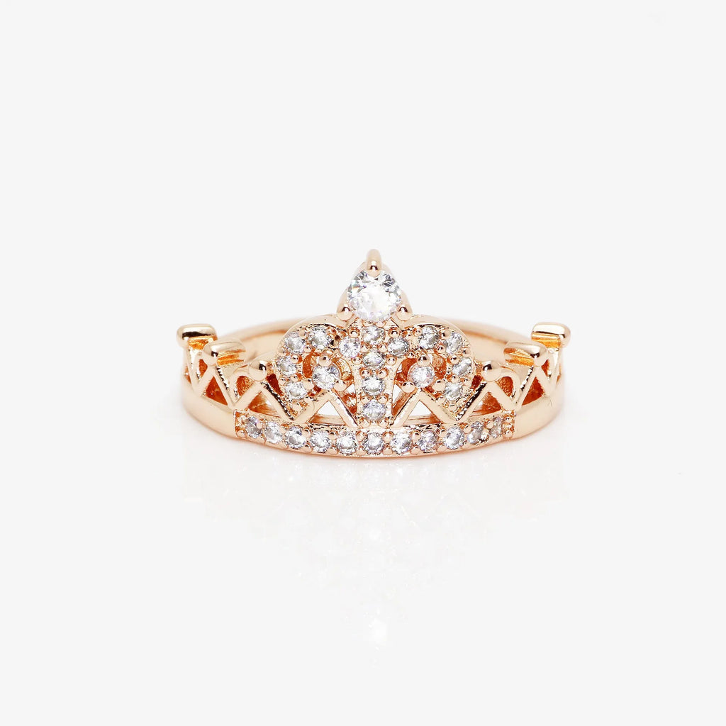 Women's crown ring copper with inlaid zircon in rose gold finish