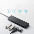 Black Anker 4-port USB 3.0 hub with 200 mm cable, showing four USB ports