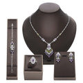 White colour zirconium jewellery 4-piece set with plants and flowers pattern, including necklace earrings ring and bracelet