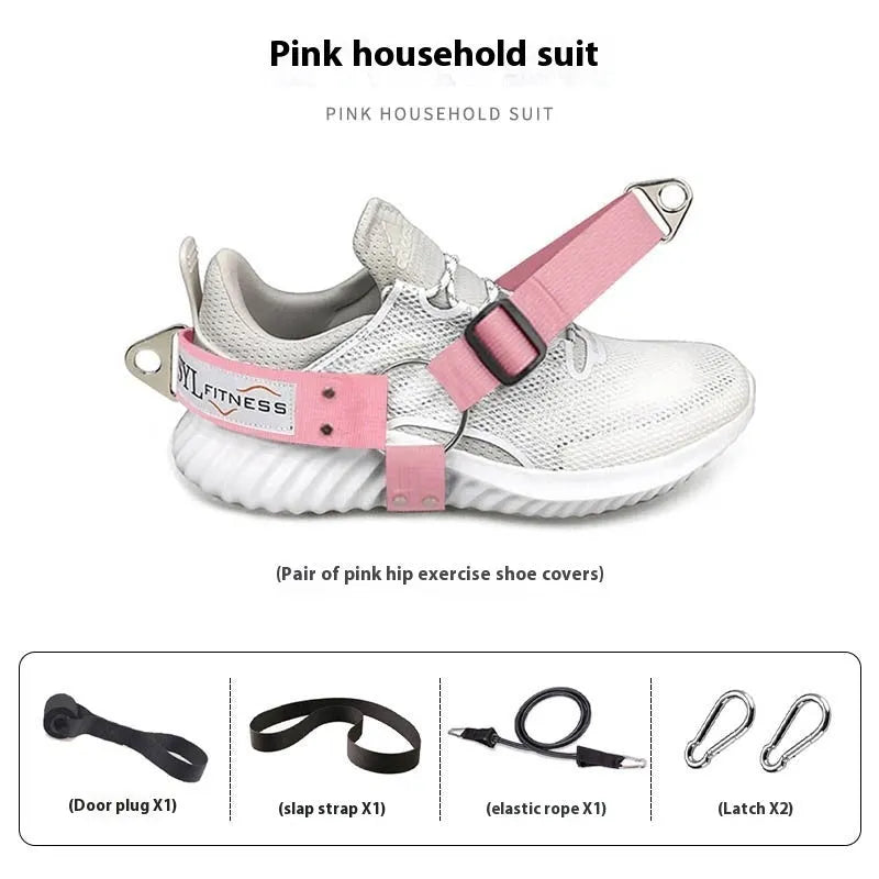 Black ankle strap with metal buckle for leg attachment in rope access or training
