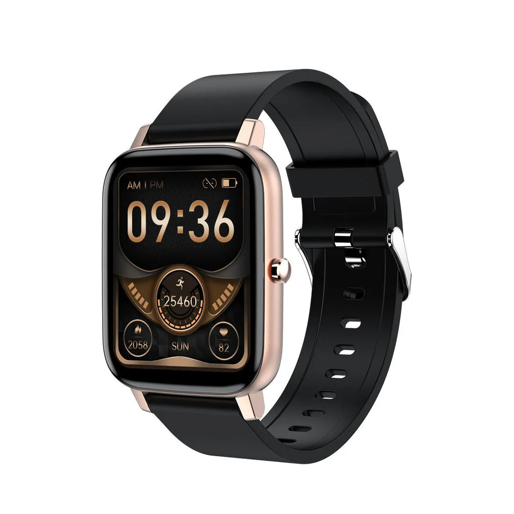 H80 sports smart watch with a black silicone strap and a screen showing heart rate and blood oxygen data.