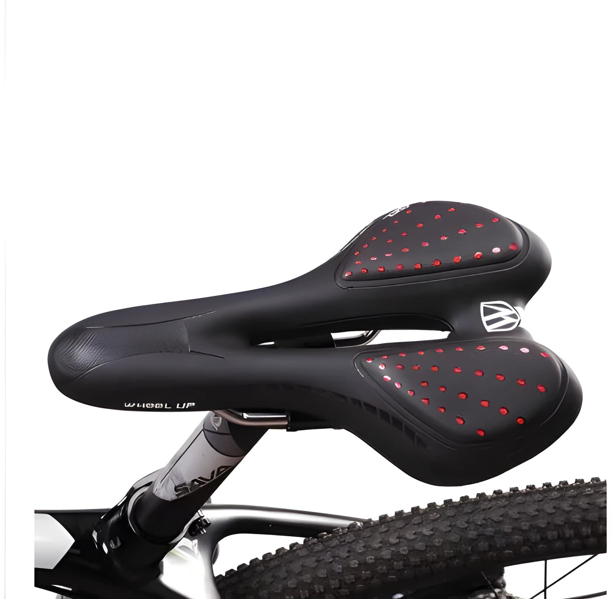 Spotted reflective bike seat cushion 14x28cm in black with silicone padding and pu leather cover
