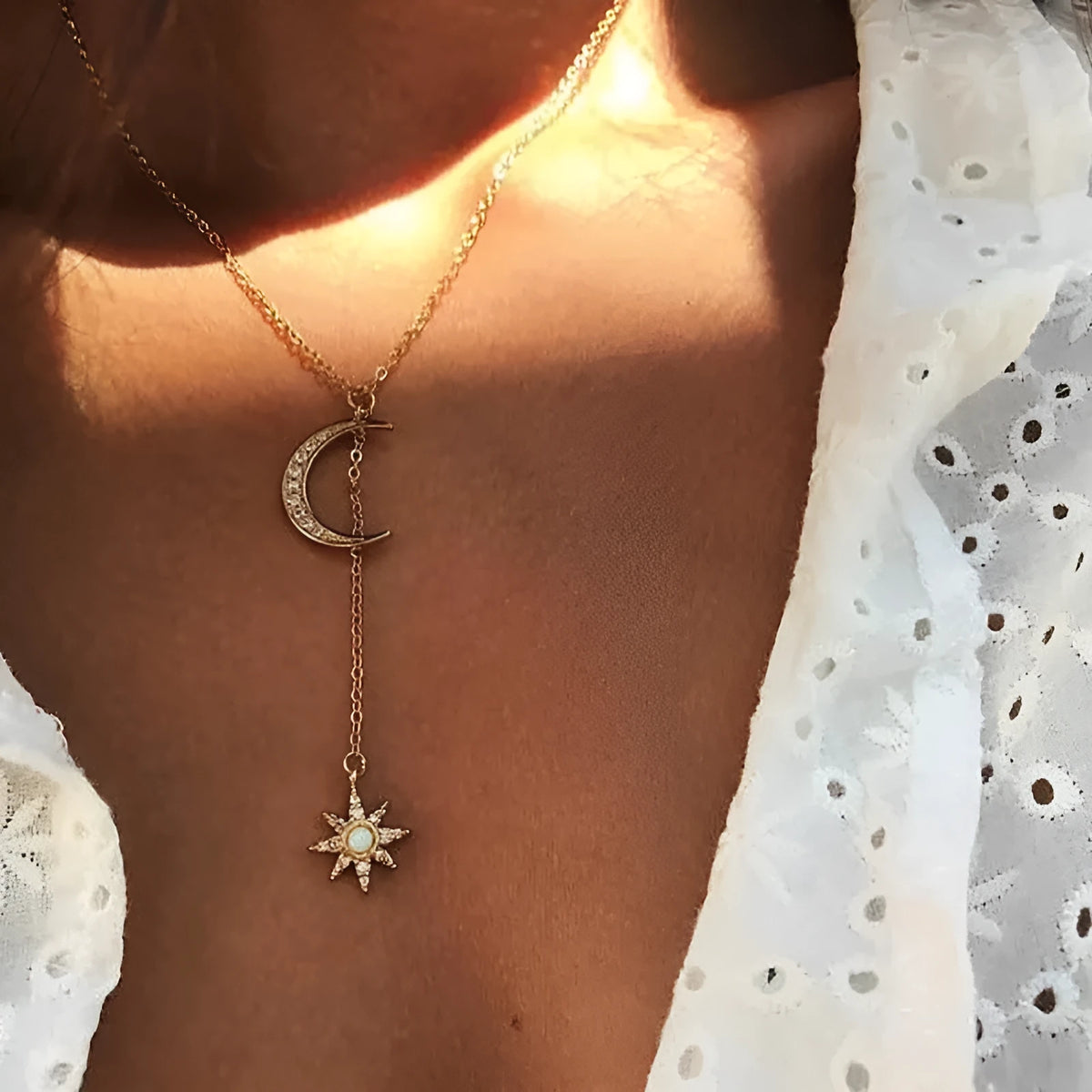 Retro moon sun star women's necklace, gold or silver plated alloy snake bone chain, 51-80cm