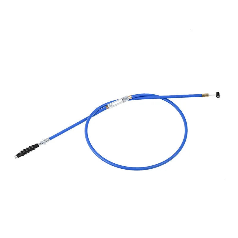 Scramble motorcycle clutch and accelerator cable set in four colour options: black, blue, red, yellow.