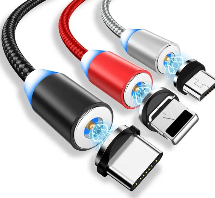 YBD 1 metre magnetic LED charging cable with cotton yarn weave and black aluminium connector