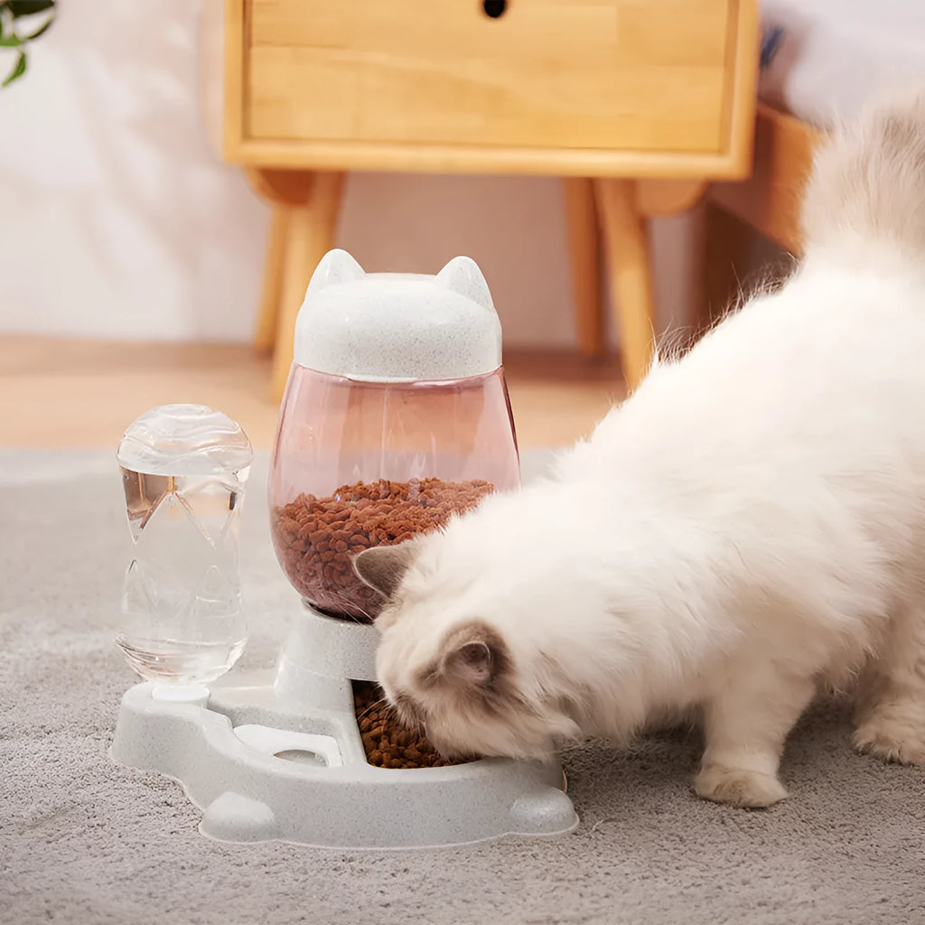 Pet two-in-one automatic gravity feeder for cats and dogs, 30.5cm height, grey colour, with anti-slip base and removable lid