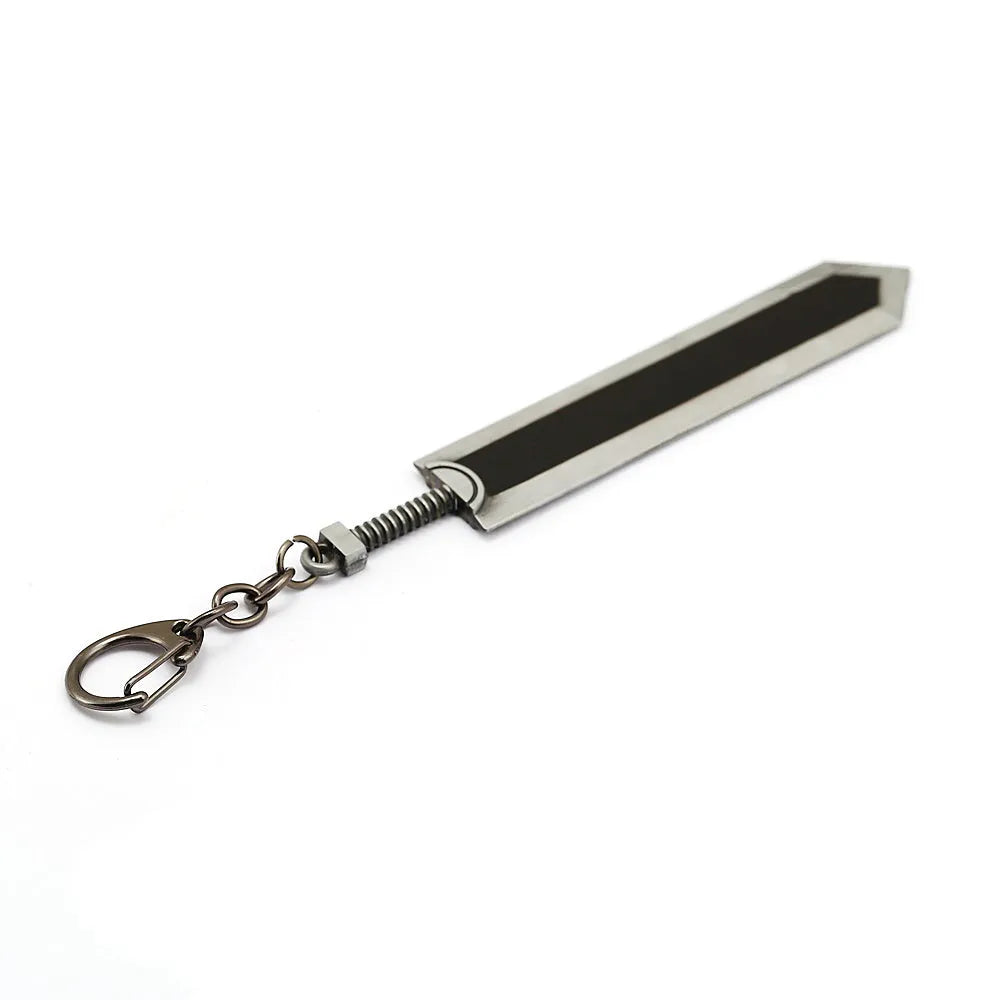 Sword Wind Legend black zinc alloy keychain pendant 2x12cm on neutral background