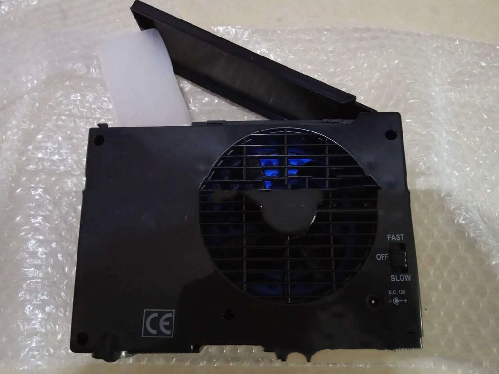 Black PVC 12V car cigarette lighter cooling fan with manual adjustment control