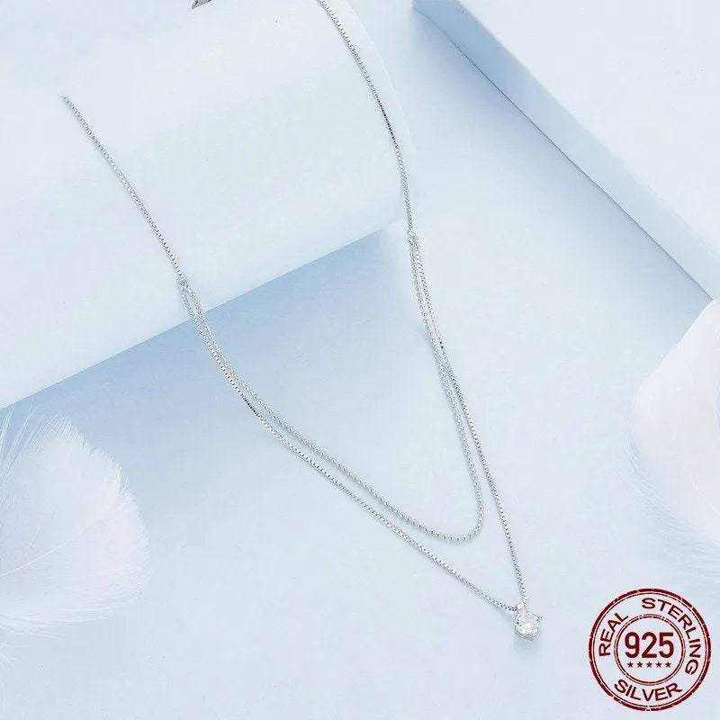 Women's S925 sterling silver double-layer necklace with pearl chain in silver colour