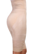 Black high-waisted seamless shapewear shorts for women on a hanger.