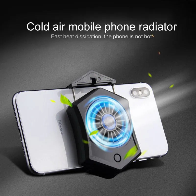 Black mobile phone cooling radiator with USB connector for smartphone temperature reduction