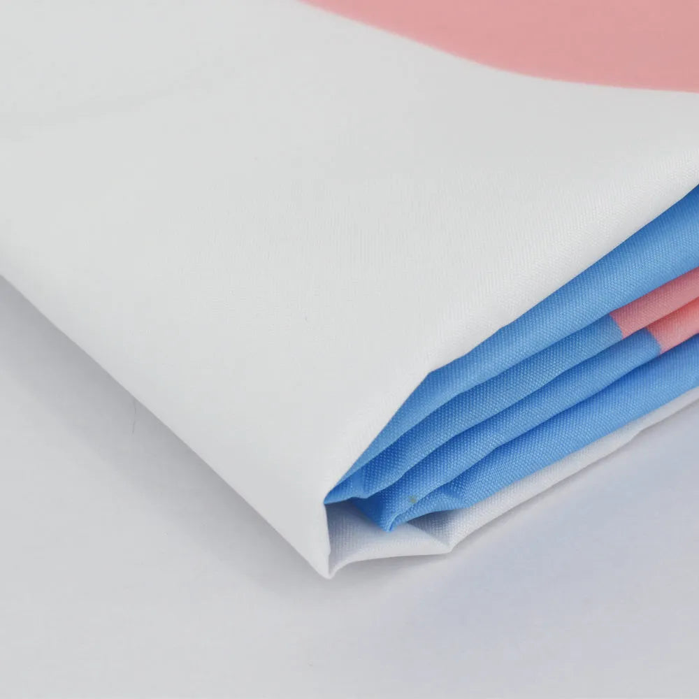 Transgender rainbow flag made of polyester fabric measuring 90x150cm displayed outdoors