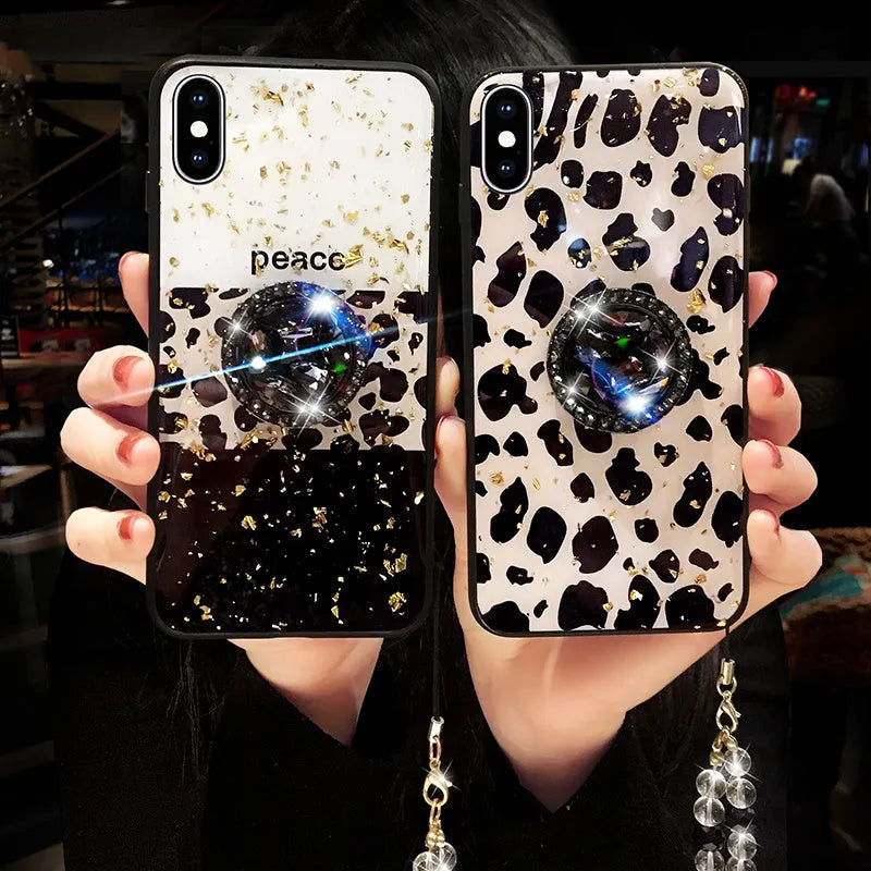 Leopard print TPU phone case back cover in full colour for Galaxy and iPhone models
