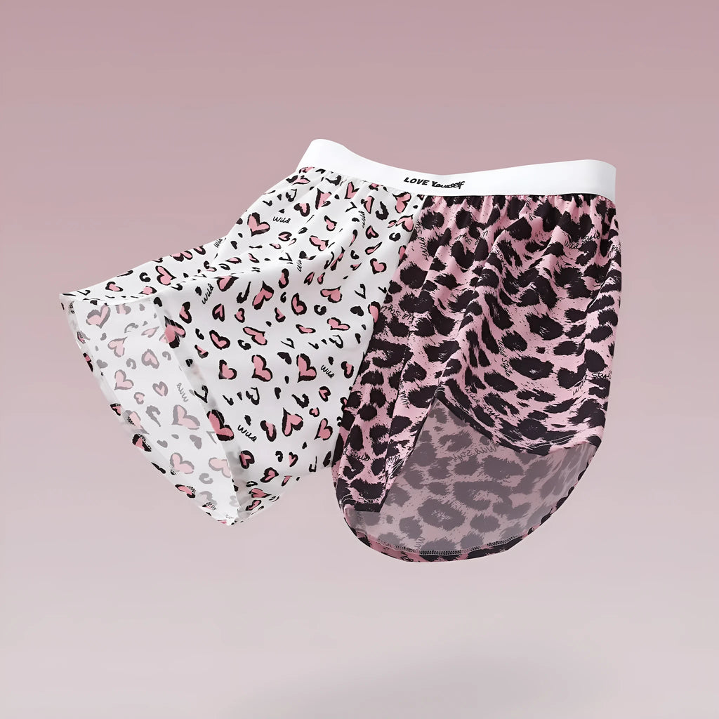 Men's leopard print boxer briefs with loose woven Ice Silk fabric in quick-drying sports design